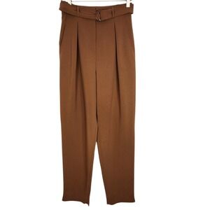 MAX‎ MARA Studio Pants Womens 4 Chestnut Marmo Pleated Belted Trousers Luxury